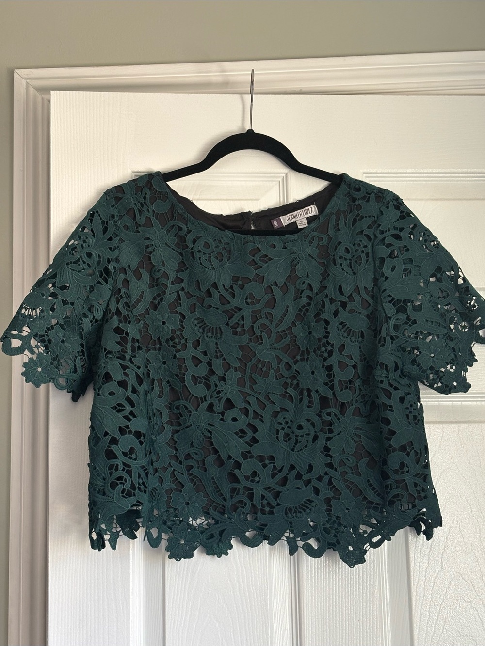 Jennifer Lopez Teal Green Floral Lace Crop Top